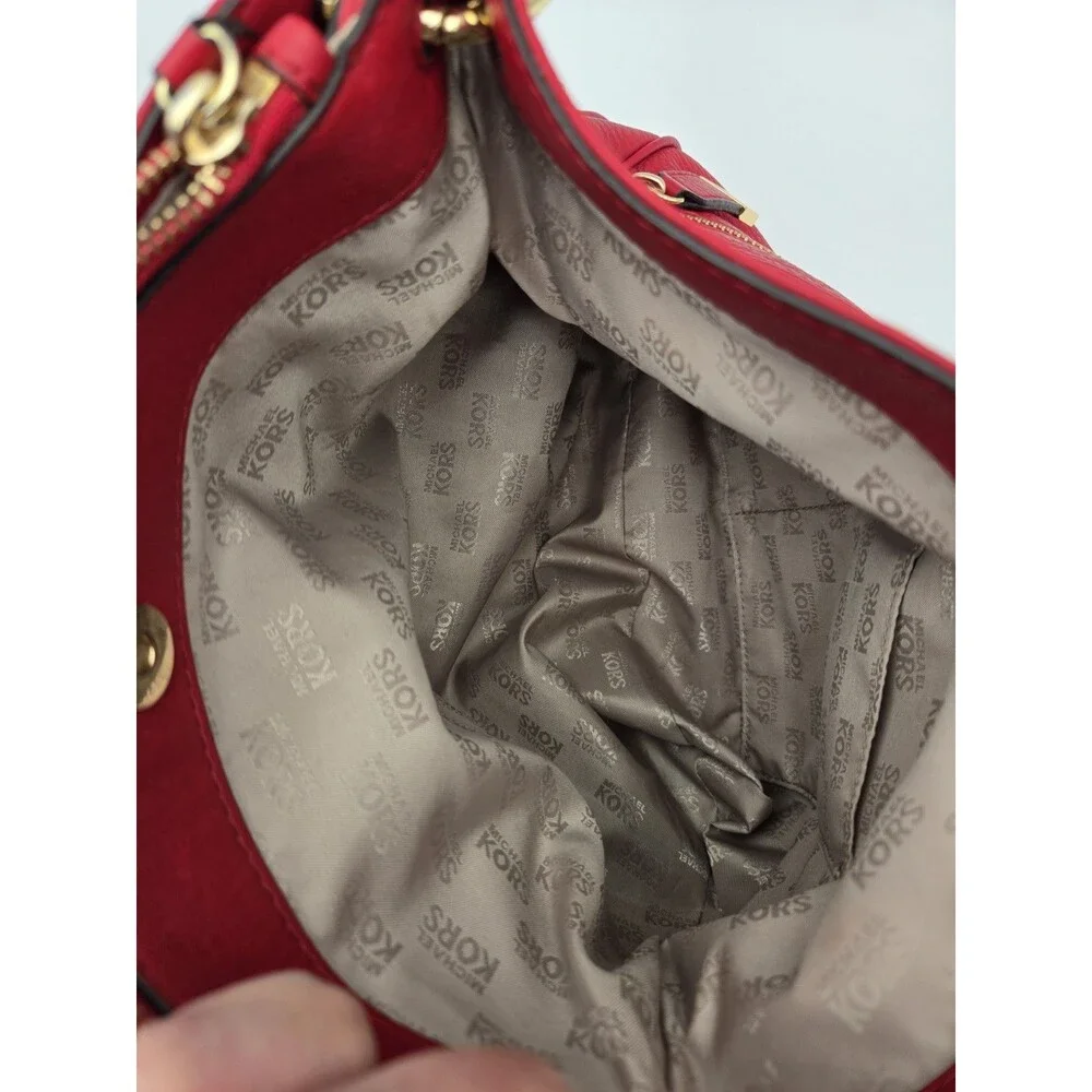 Michael Kors Red Pebbled Leather Hobo Shoulder Bag Gold Hardware 38F3XLYL3L Auth